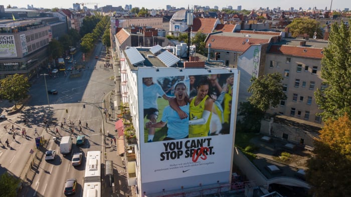 A Nike billboard featuring Satou Sabally